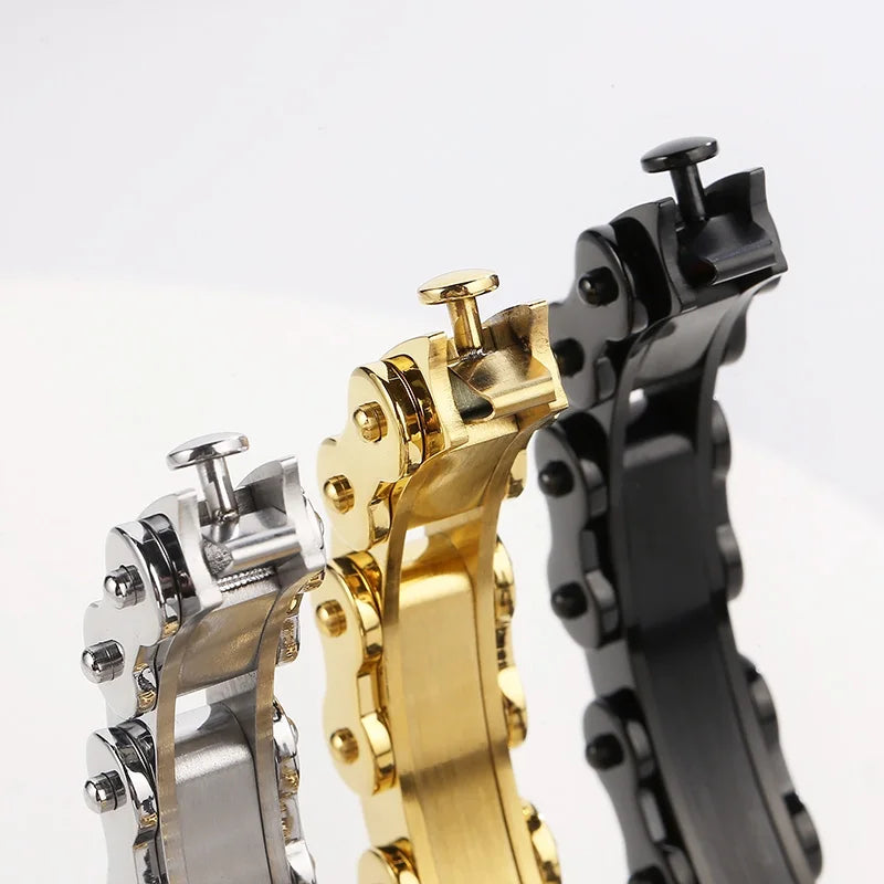 KALEN Casual Gold/Silver/Black Stainless Steel Biker Chain Open Bangle Bracelet