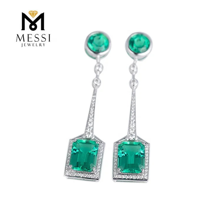 Gemfiori Messi Jewelry Gold Earrings Woman Jewelry 14k Gold Zambia Emerald Long Earring