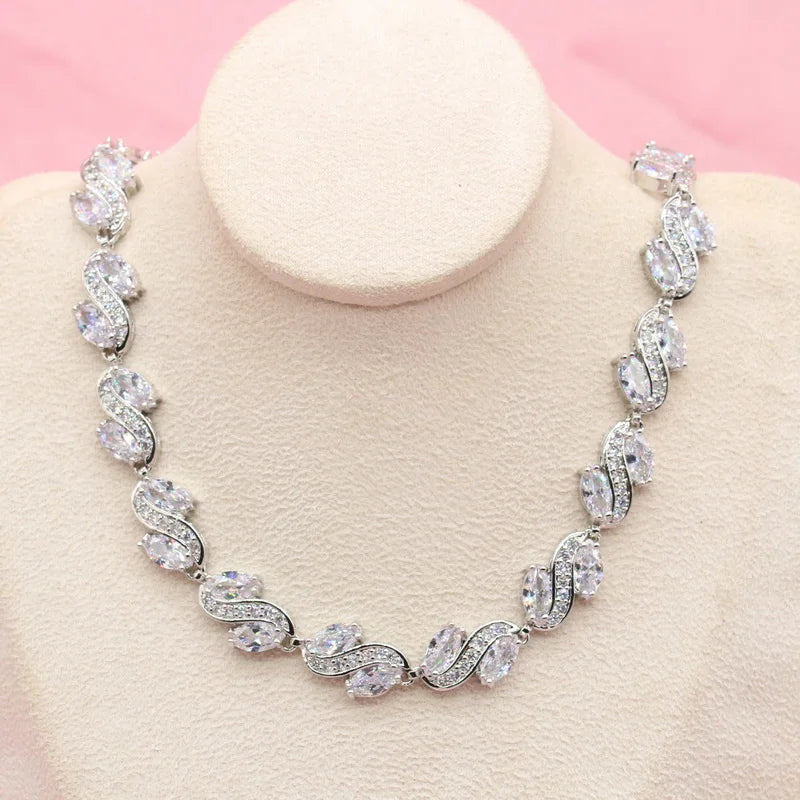 XOTICA Luxury White Zircon Silver Color Bridal Jewelry Sets Includes Necklace Earrings Ring Bracelet with Gift Box for Wedding Parties