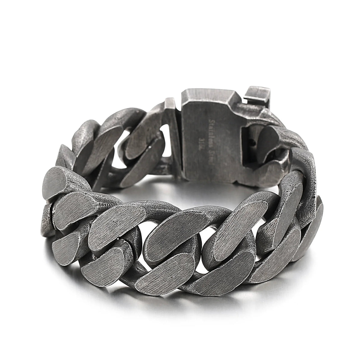REBEL 316L Cuff Jewelry Hip Hop Cuban Link Chain Bracelet Stainless Steel Men Bangle
