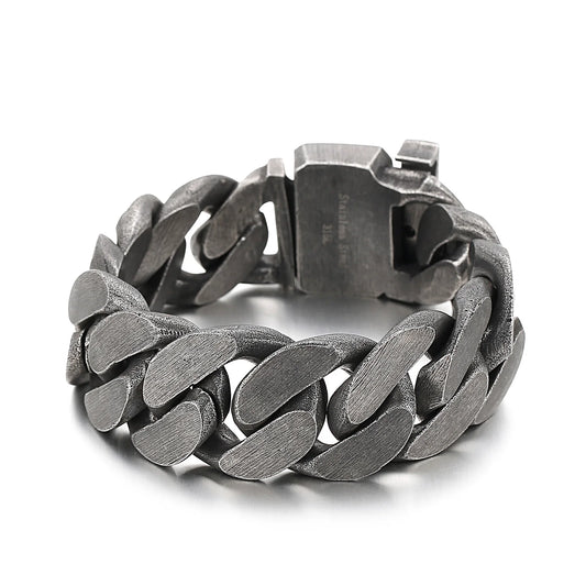 REBEL 316L Cuff Jewelry Hip Hop Cuban Link Chain Bracelet Stainless Steel Men Bangle