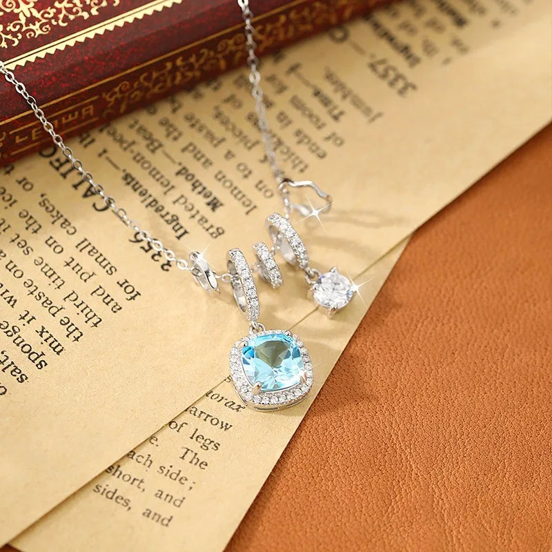 Waterproof Women 925 Sterling Silver Natural Topaz Necklace Engagement Wedding Cushion Cut Pendant Chokers Jewelry Wholesale
