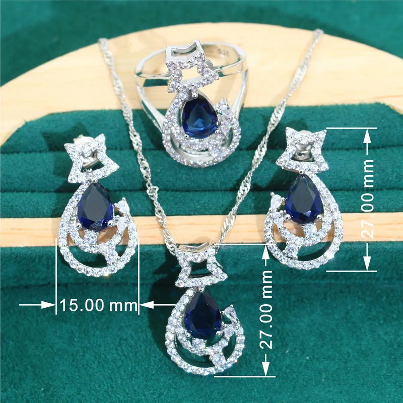 XOTICA Blue Zircon 925 Silver Bridal Jewelry Set for Women Earrings Necklace Pendant Ring Bracelet for Wedding Party Birthday Gifts