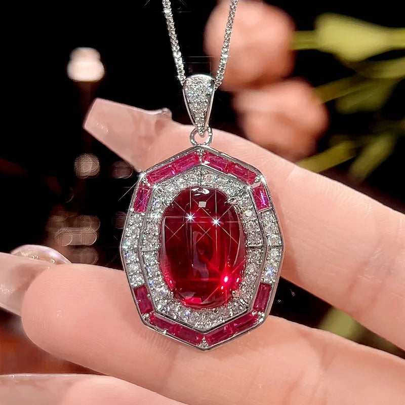 Gemfiori 2025 New Jewelry Simulation Red Corundum Retro Zircon Light Luxury Set Valentine's Day Gift
