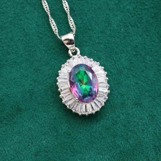 AAA Custom Women's Wedding Silver Jewelry Raindrop Zircon Pendant Necklace with 18K Gold Plating Wholesale Sets