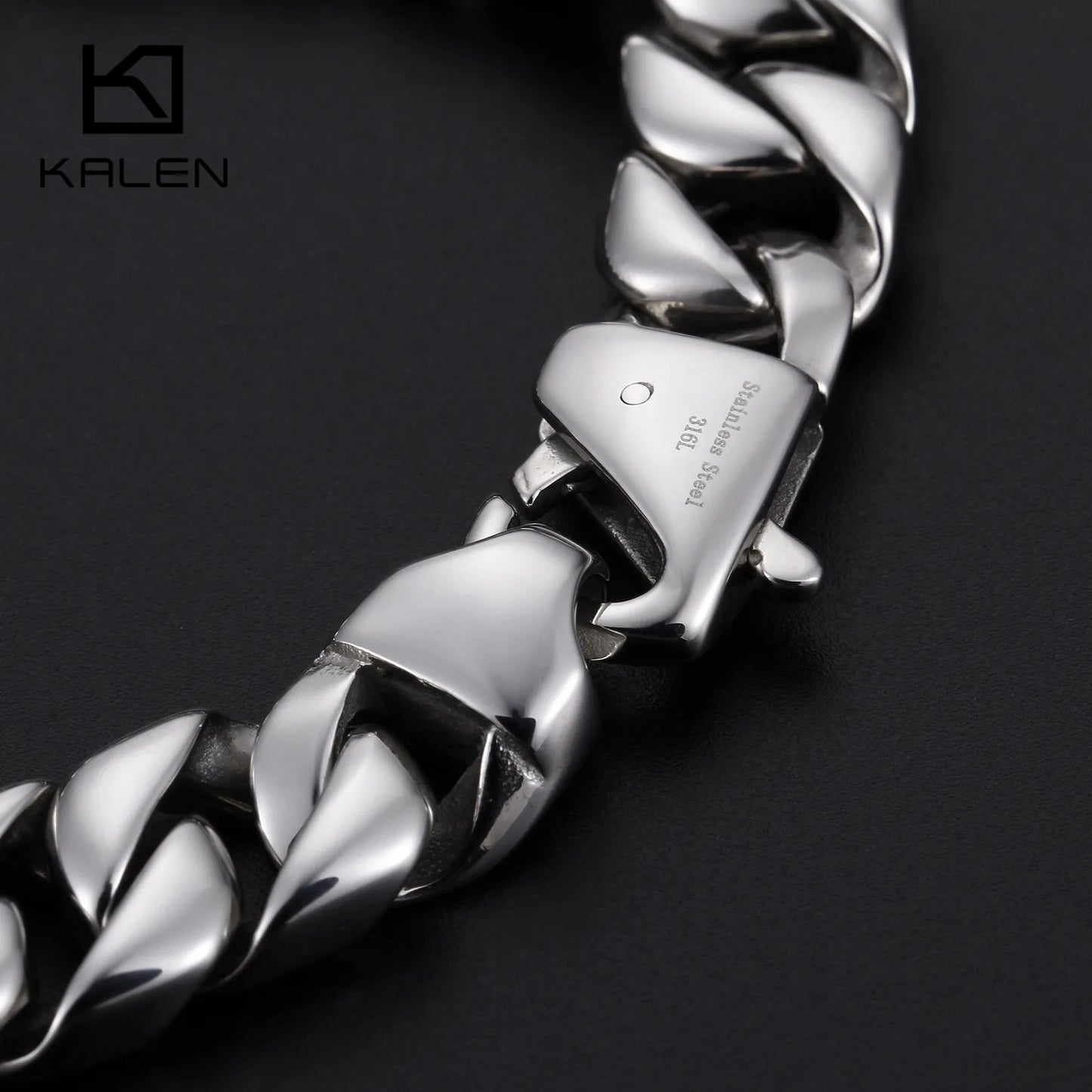 KALEN 23 cm Stainless Steel Cuban Link Chain Bracelet for Men