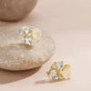 ArtistA Abiding Shiny Milky Blue Moonstone Olive Pear Tear Drop Stud Earrings 925 Sterling Silver with Cubic Zirconia Topaz Side Stones