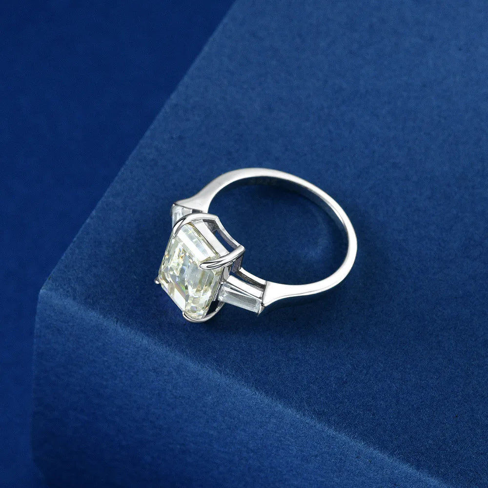 MuShan High End Women's Rectangular Chamfered 8*11 Diamond 4 Carat Super Sparkling Platinum Plated S925 Silver Anniversary