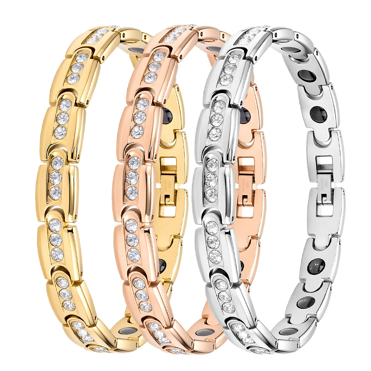 REBEL FASHIONISTA JK Jewelry 18K Plated Stainless Steel Men's Adjustable Trendy Geometric Chain Link Diamond Magnetic Therapy Bracelet for