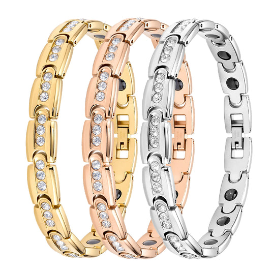 JK Jewelry 18K Plated Stainless Steel Men's Adjustable Trendy Geometric Chain Link Diamond Magnetic Therapy Bracelet for