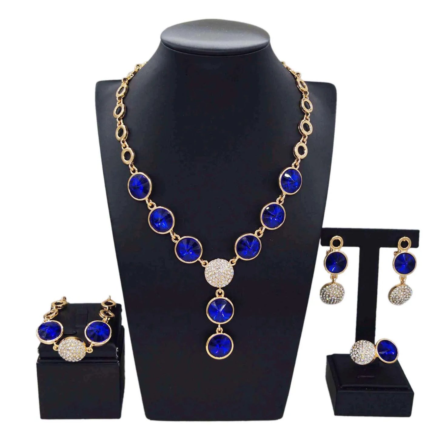 Zhuerrui Hot Selling Gold Plated Jewelry Set Blue Red Bead Necklace Bracelet Jewelry Sets Beautiful High-end Luxury HA20059
