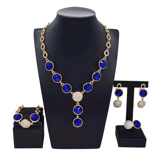 Zhuerrui Hot Selling Gold Plated Jewelry Set Blue Red Bead Necklace Bracelet Jewelry Sets Beautiful High-end Luxury HA20059