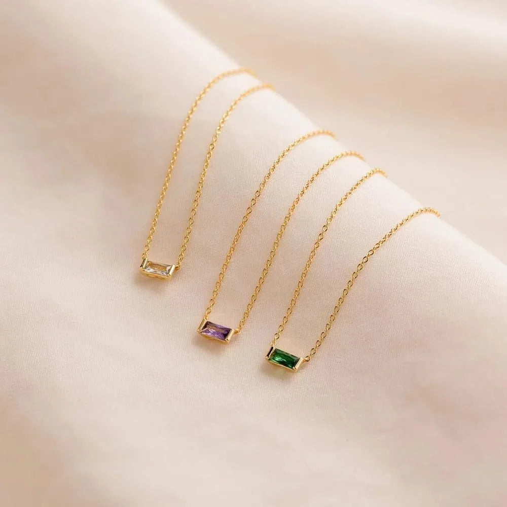 Women Girls 925 Sterling Silver Birthstone Necklace Gold Plated 12 Colors Cubic Zirconia Choker Jewelry Wholesale Manufacturer