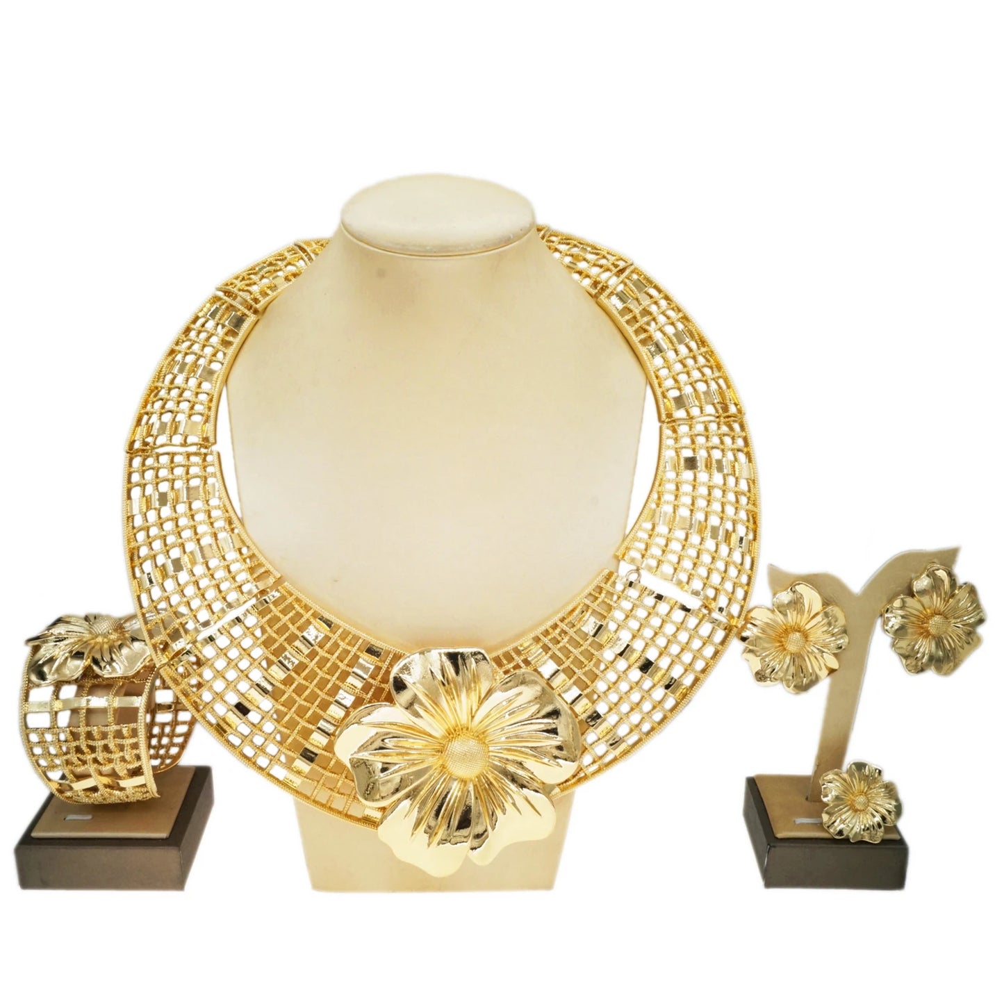 Zhuerrui New Design Italian Jewelry Set Big Flower Gold Color Sets Nigerian Ladies Clothing Party Fashion Accessories H20185