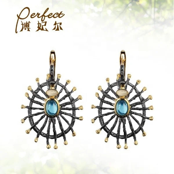 Handmade Vietnam Blue Topaz 925 Sterling Silver Jewelry Earrings
