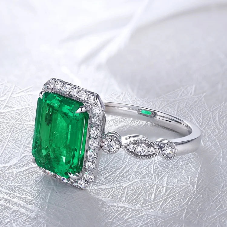 Gemfiori High-class Emerald Women Ring With Optional 9K/10K/14Kgold Women Jewelry Gift Lab Grown Emerald Gold Ring Customizable Style
