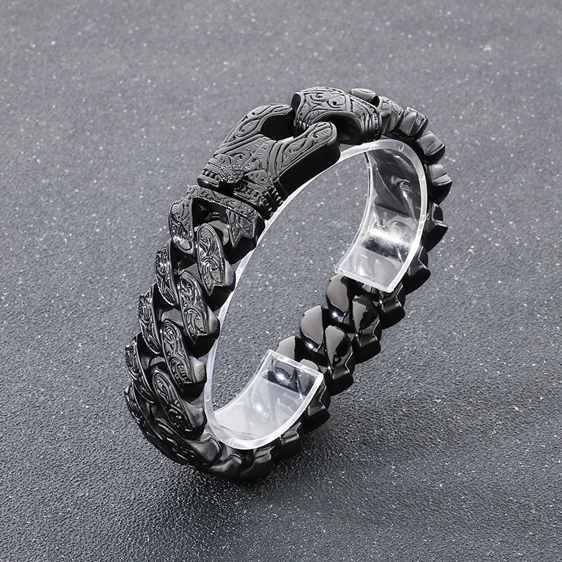 REBEL Fine Jewelry Fashion Cuban Bracelets Men Stainless Steel Nordic Skull Bracelet Homme