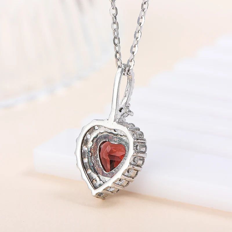 Gioiellieri High Quality Rhodium Plated 925 Sterling Silver T Natural Garnet Chinese Women Pendant Necklace