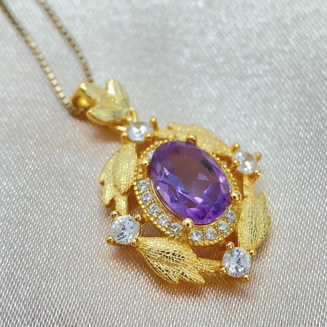 Gioiellieri Elegant Natural Amethyst Pendant Necklace Women's Fashion High-end Gemstone Jewelry Gift Gold Plated Rhodium Plated 925 Silver