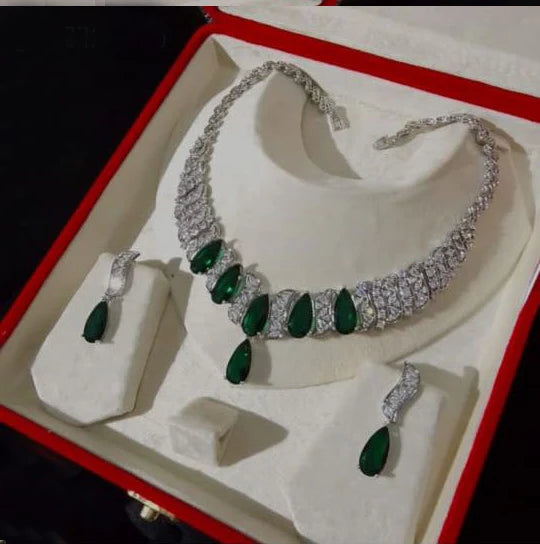 Cubic Zirconia Green Wedding Bridal Jewelry Set for Women