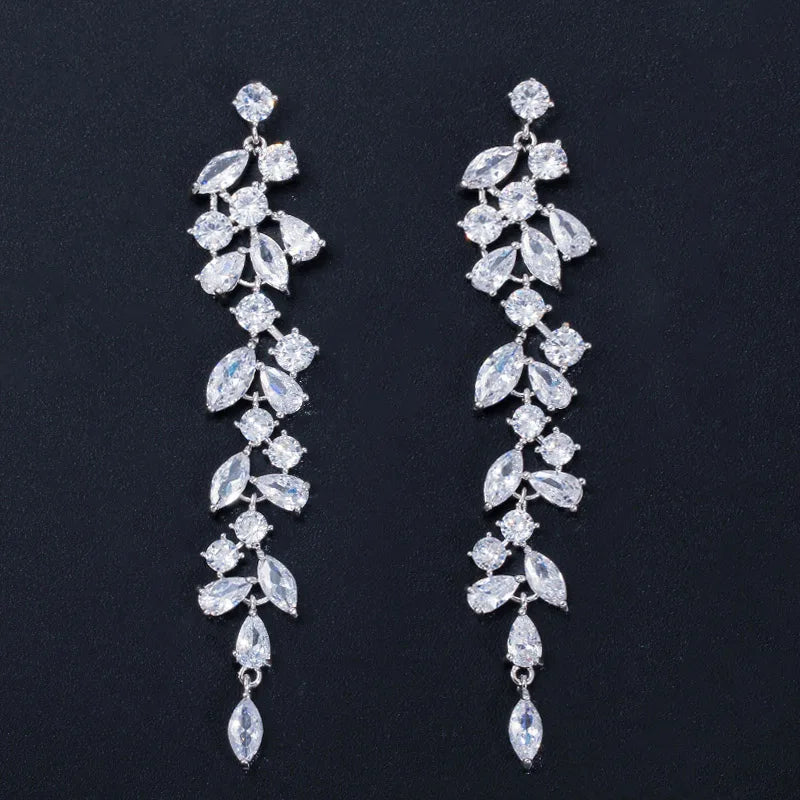 S&S CZ Crystal Leaf Drop Earrings – Marquise Cut – Rose Gold, Gold & Silver – Collection