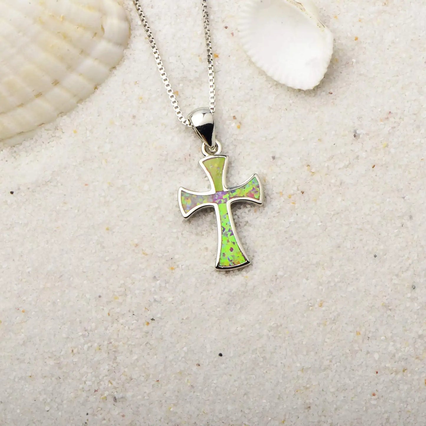 Dainty Opal Cross Necklace - Handcrafted Silver Plated Religious Jewelry Bulk for Ladies