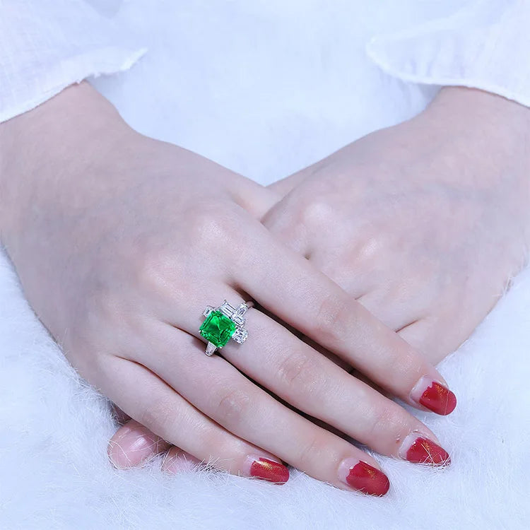Gemfiori Customized Luxury Solid Gold Ring 18K 14K 9K White Gold Geometrical Rings Lab Grown Emerald Engagement Ring Wedding Jewelry