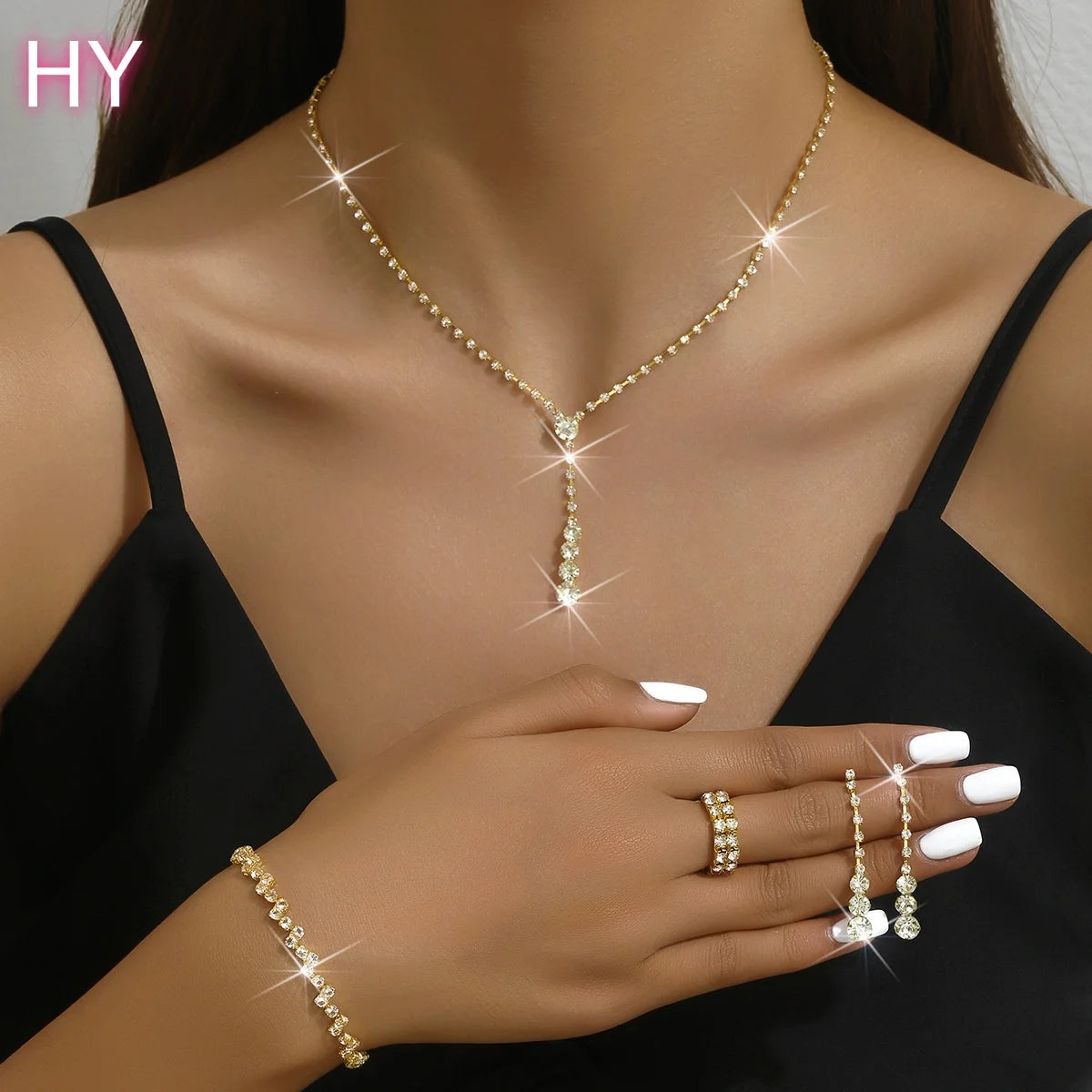 HY  Factory Wholesale Custom Fashionable Wedding Accessories Earrings Necklace Bracelet Set with Multiple Options