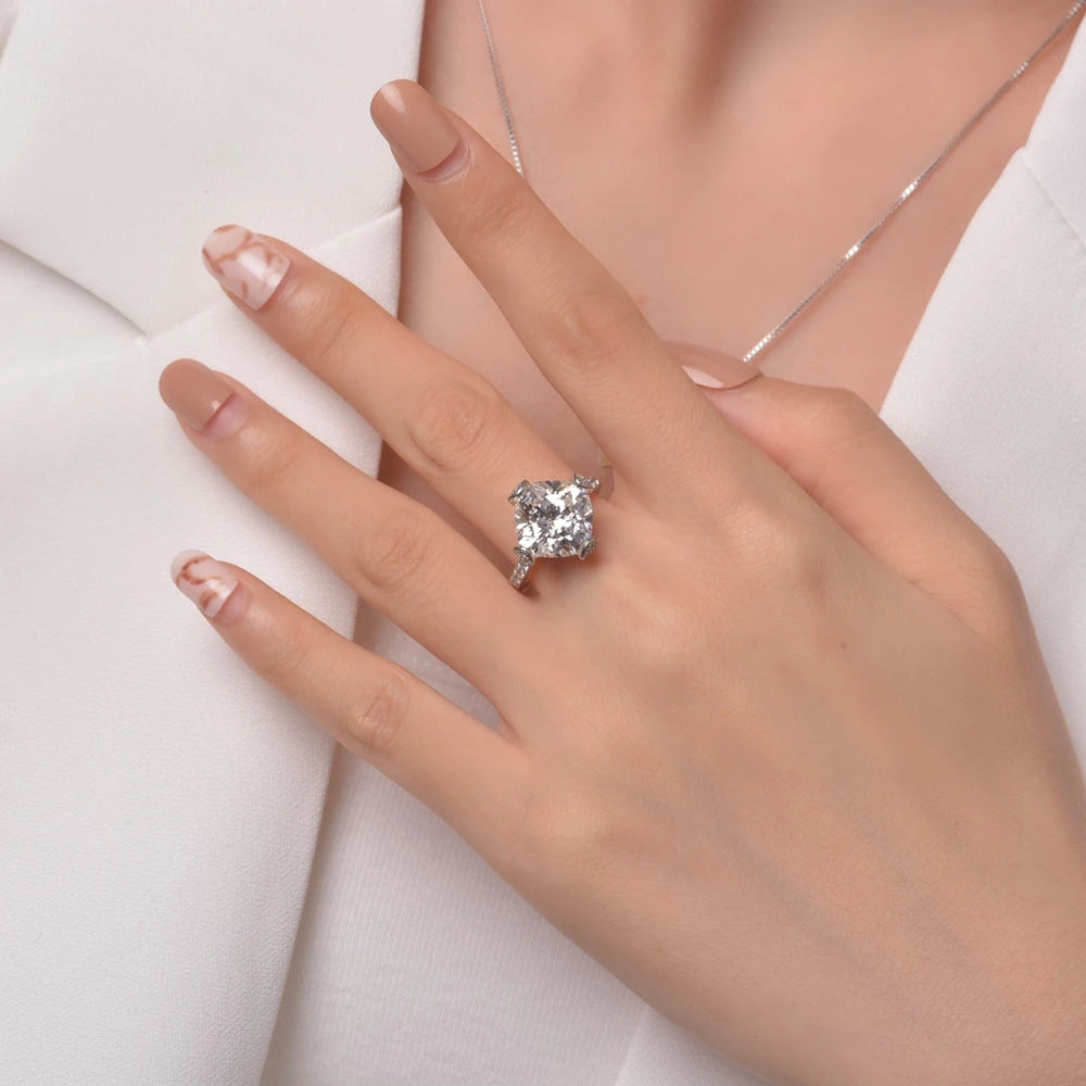 MuShan Jewelry Factory New 6 Carat High Carbon Diamond Ring 11*11 White G Color Ice Flower Cut Engagement Ring Women Set
