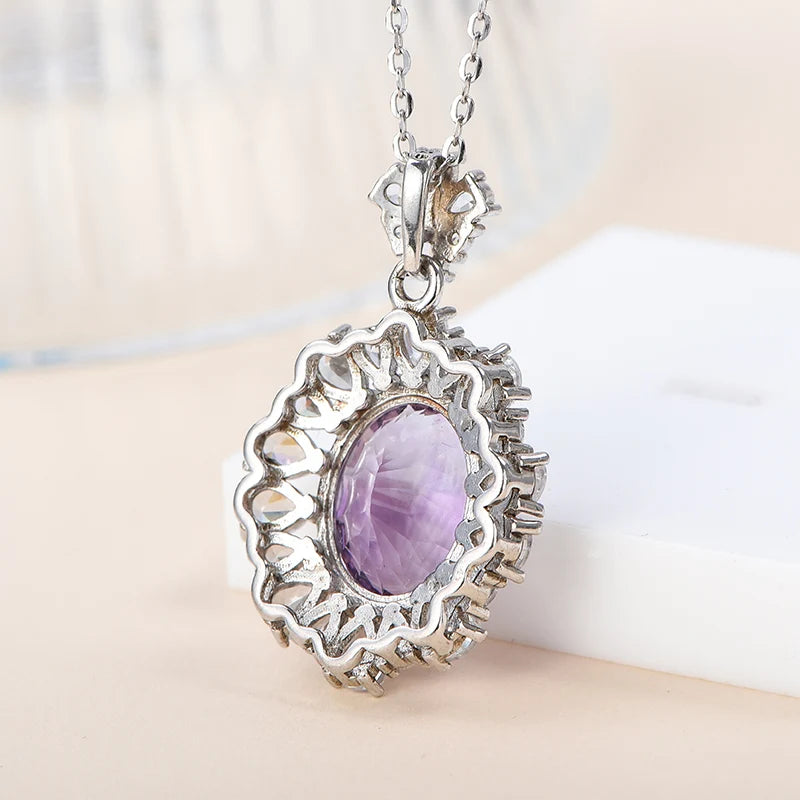 Gioiellieri Fine Jewelry 925 Silver Pendant Necklace for Women Natural Amethyst Pendant