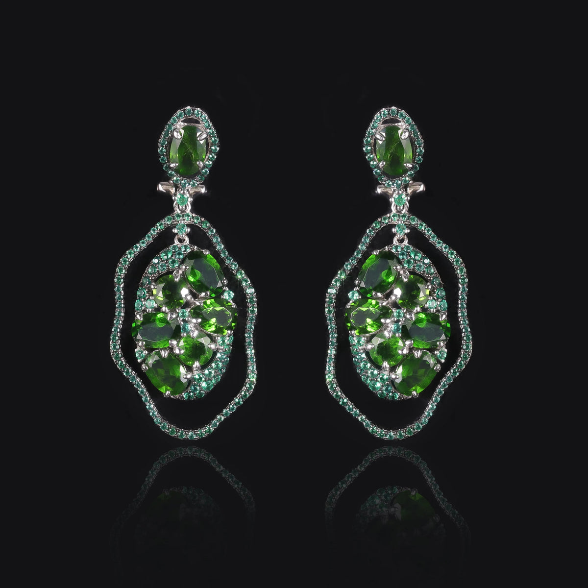 S&S Chrome Diopside & Emerald Green Nano Fine Jewellery Set | 925 Silver Rhodium Plated | Oval Cut | S&S Collection