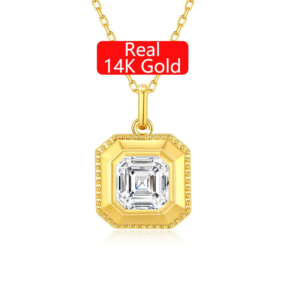Gioiellieri Gold Jewelry Supplier Woman Holiday Gift 2ct Asche Moissanite Diamond Square Pendant Hollow 14K 0.5 1 Gram Gold Jewelry