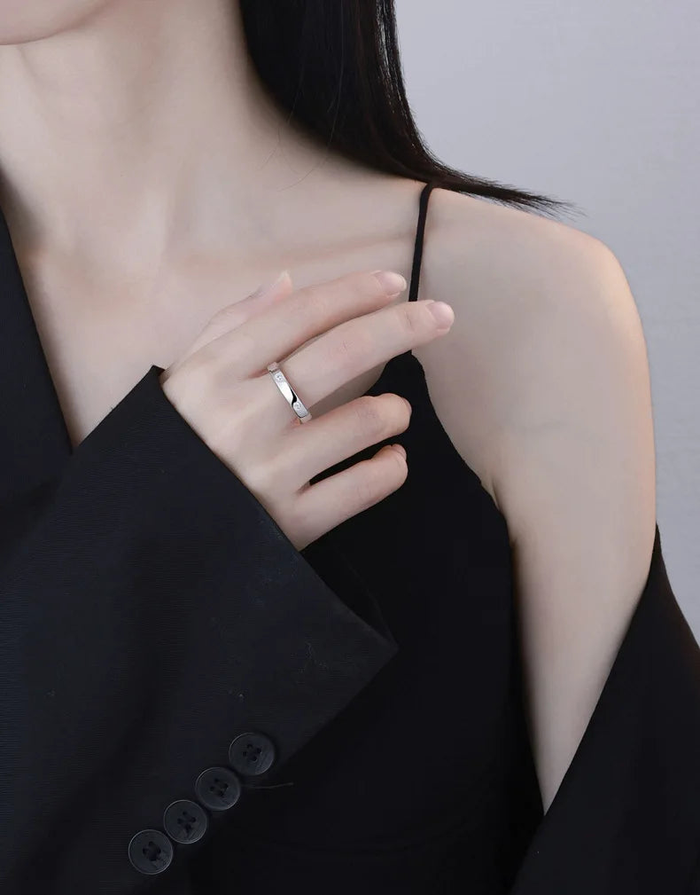 MuShan Jewelry Factory New Diamond Lined Ring S925 Pure Silver Ring Fashionable  Trendy  Light Luxury Niche Accessory