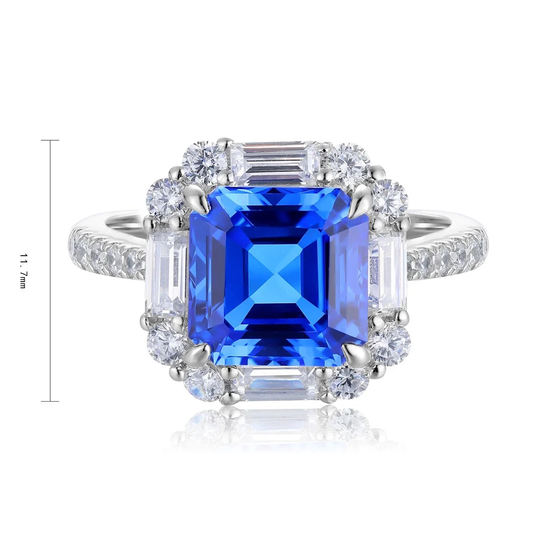Gemfiori S925 Silver Cultivated Cobalt sharp Crystal Ring Main Stone: 3.31CT Side Stones: 1.62 CT Weight: 3.78 g