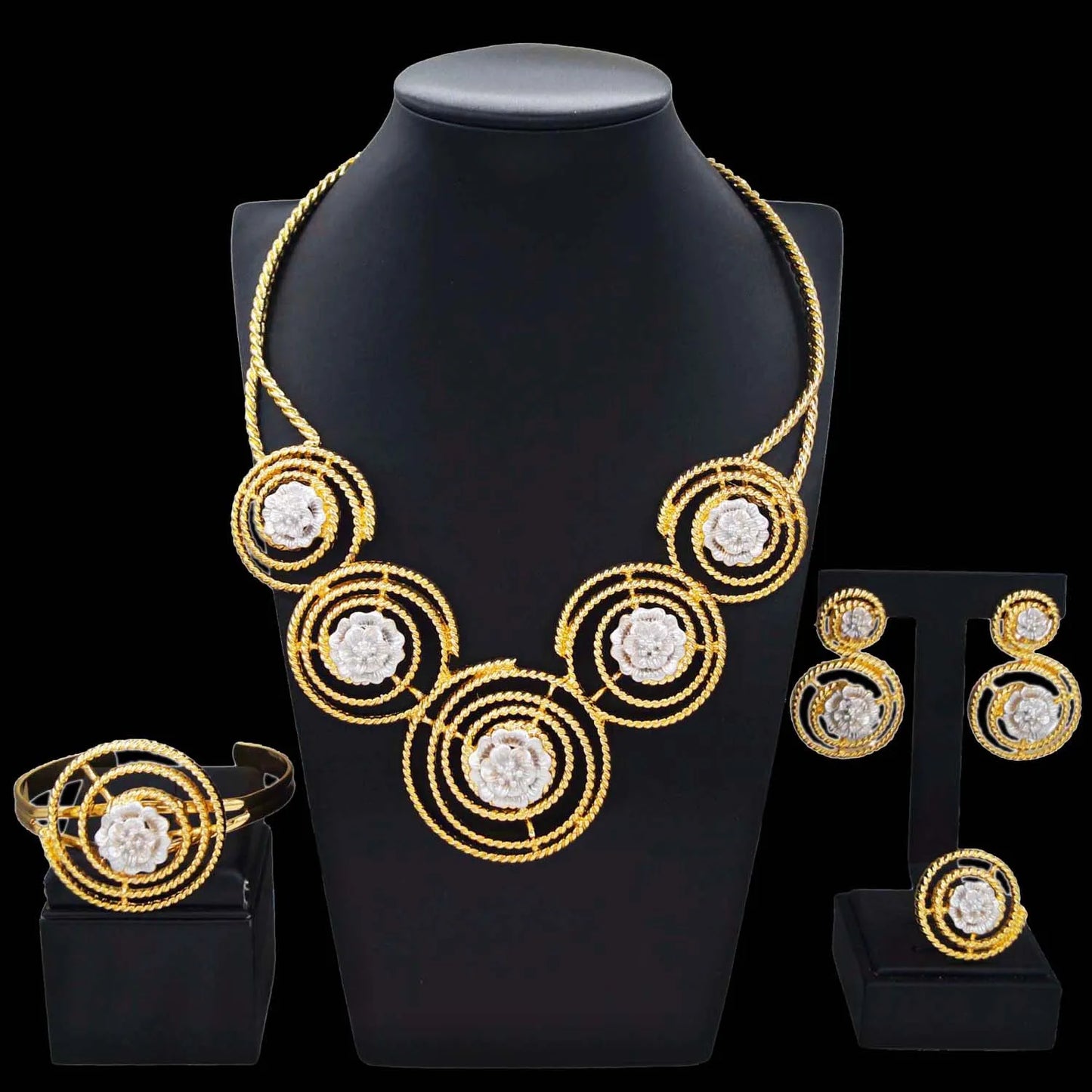Zhuerrui Gold Plated Jewelry for Women White Flowers Necklace Bracelet Jewelry Sets High Quality Luxury Accessories HA20045