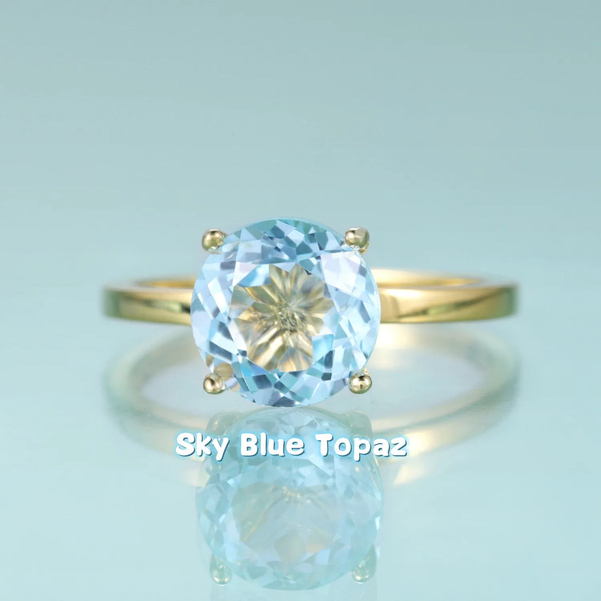 Gemfiori KH073 Abiding Direct Sale Women Jewelry 4 Claw 9MM Big Gemstone 925 Sterling Silver Gold Plated Solitaire Rings