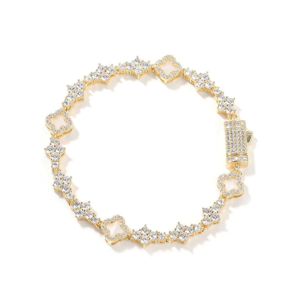 New Arrival Jewelry Iced Out Cross Chain Bracelet Four Leaf Clover Shell Pearl Bracelets for Anniversary Gift Party Jewelry