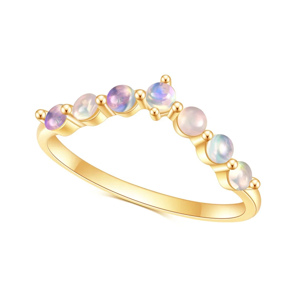ArtistA V Shape Seven Stone Minimalistic Simple Stackable 925 Sterling Silver CZ Opal Multi Gemstone Ring Bands