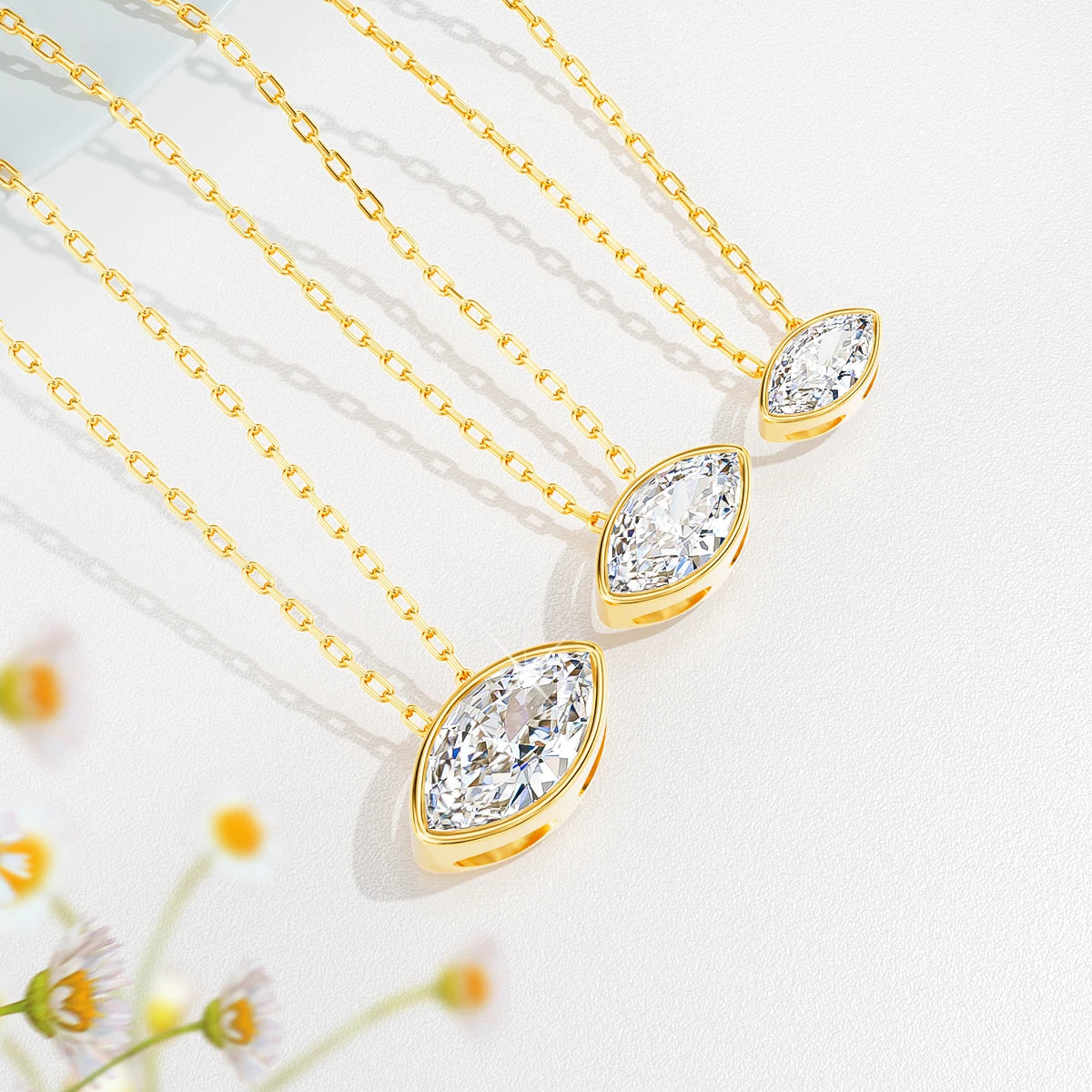Gemfiori Classic Style Fine Jewelry Woman Engagement Birthday Gift 14K Gold 0.5ct-2ct Marquise Cut Moissanite Pendant & Charms