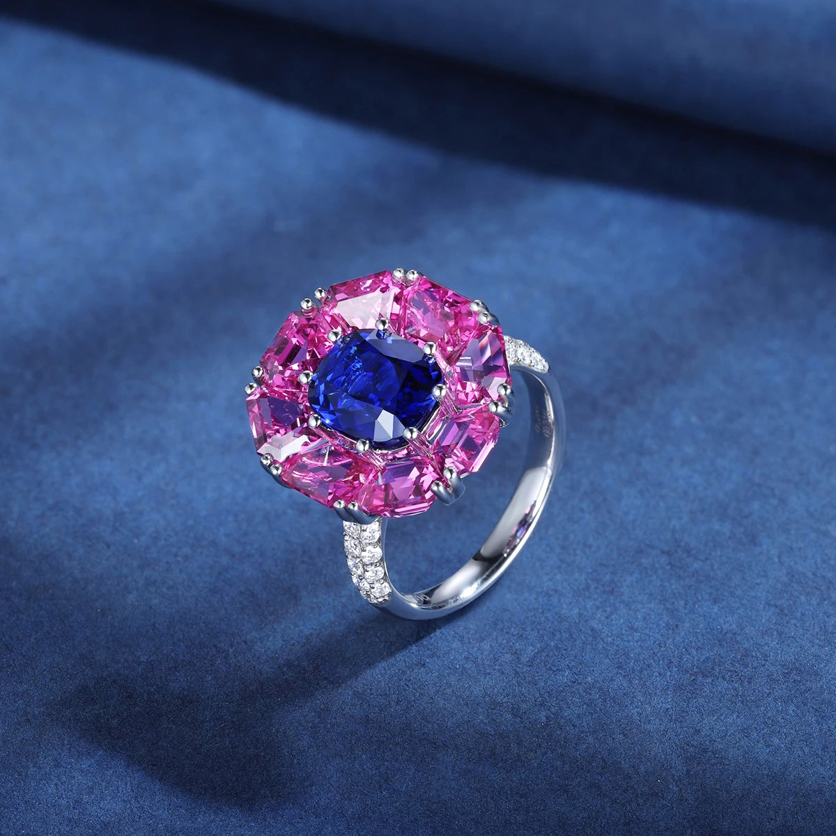 Gemfiori Luxury Lab Grown Sapphire Gemstone Sterling Silver Rings Synthetic Secondary Jewelry Certified Ring