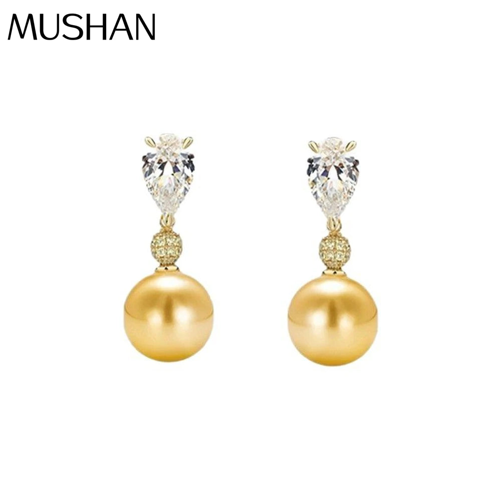 MUSHAN Jewelry Factory 925 Sterling Silver Stud Earrings Light Luxury Electroplated Gold High Carbon Diamond Earrings