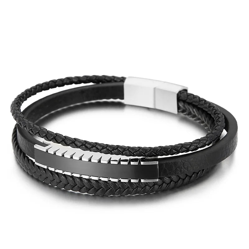 KALEN Unisex 220mm Causal Stainless Steel&Fibre Bracelet With Custom Plate