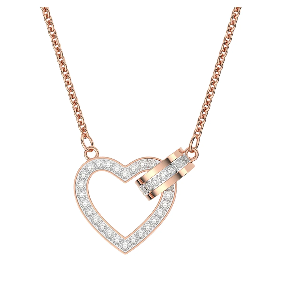 S&S Dainty Love Heart Pendant Necklace, Cubic Zirconia Key Interlocking Necklace Romantic Gift for Her