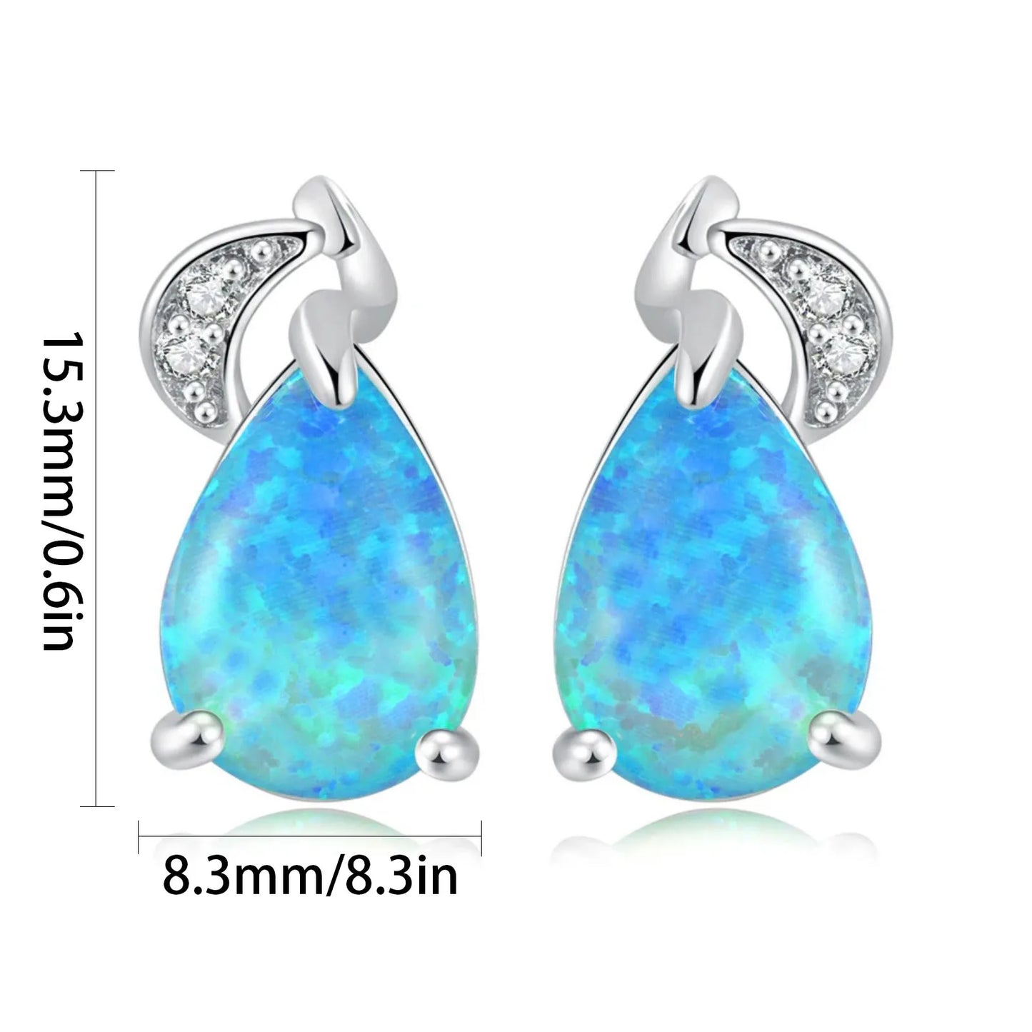 Elegant Teardrop Opal Drop Earrings - Blue Fire Opal Solitaire & CZ Accent Design | Formal Daily Jewelry Bulk Gifts