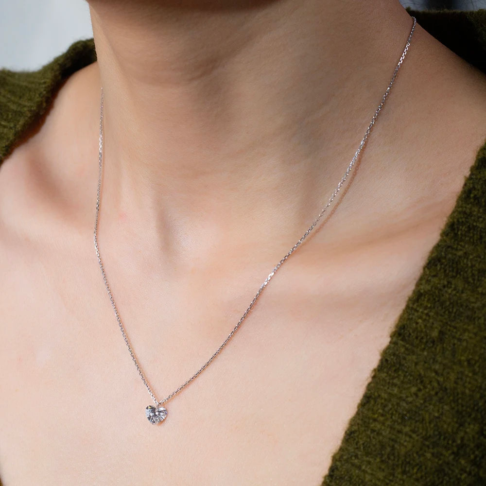Gemfiori MSN-956 9k with 1ct Loose Heart Lab Grown Diamond Pendant Necklace for Woman Custom Jewelry Valentine's Gift for Girlfriend