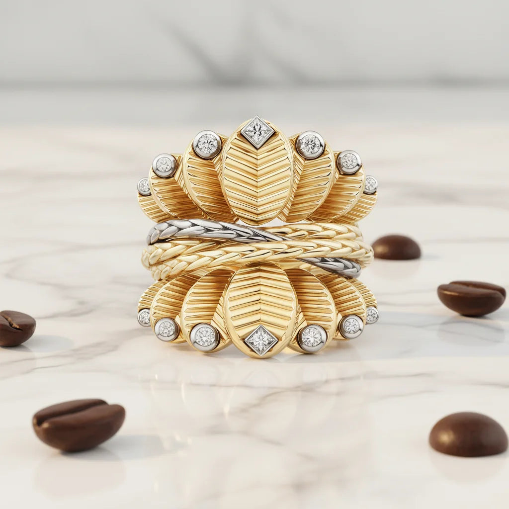 MUSHAN Jewelry Factory Luxury 925 Sterling Silver Ring Women 18K Gold Plated Coffee Beans Rings Fine Jewelry Wedding Ring Band
