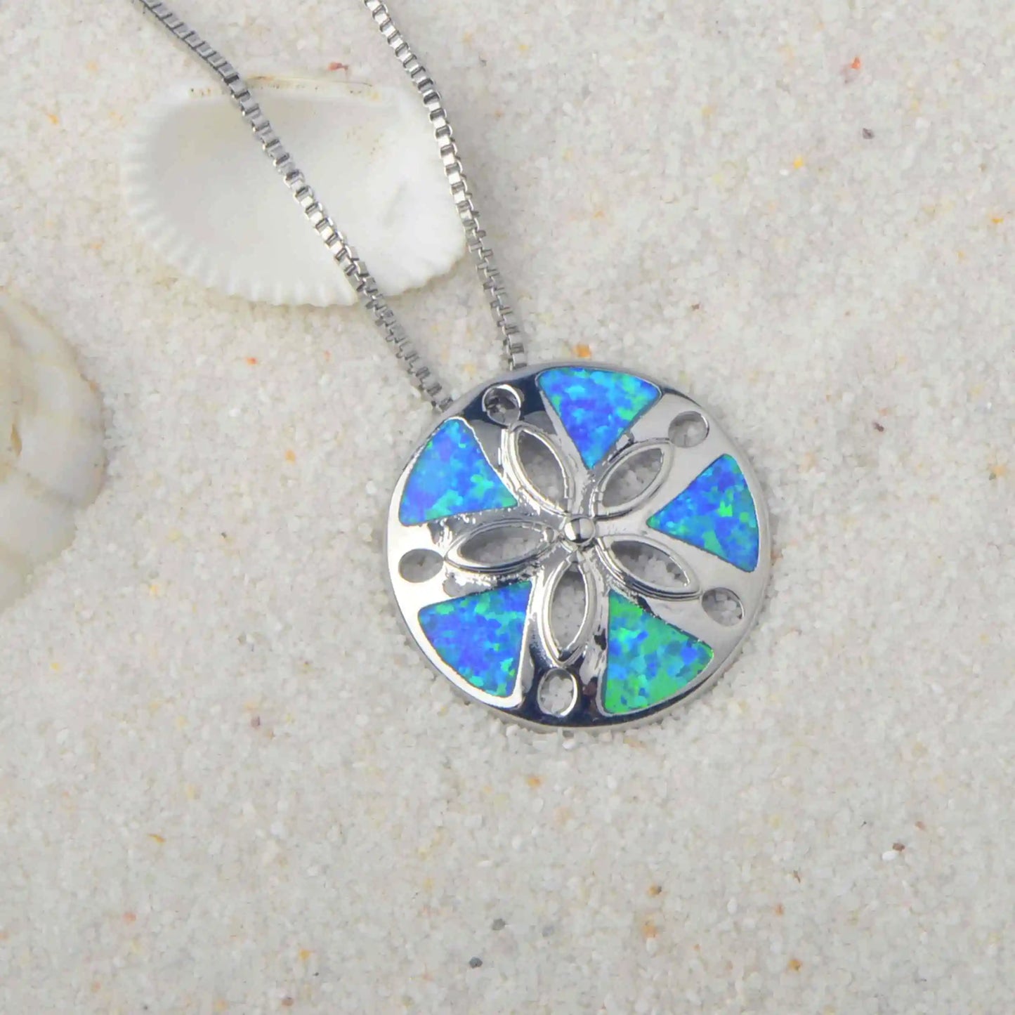 Sand Dollar Pendant - Blue Opal Inlaid Silver Plated Ocean Jewelry for Women Wholesale