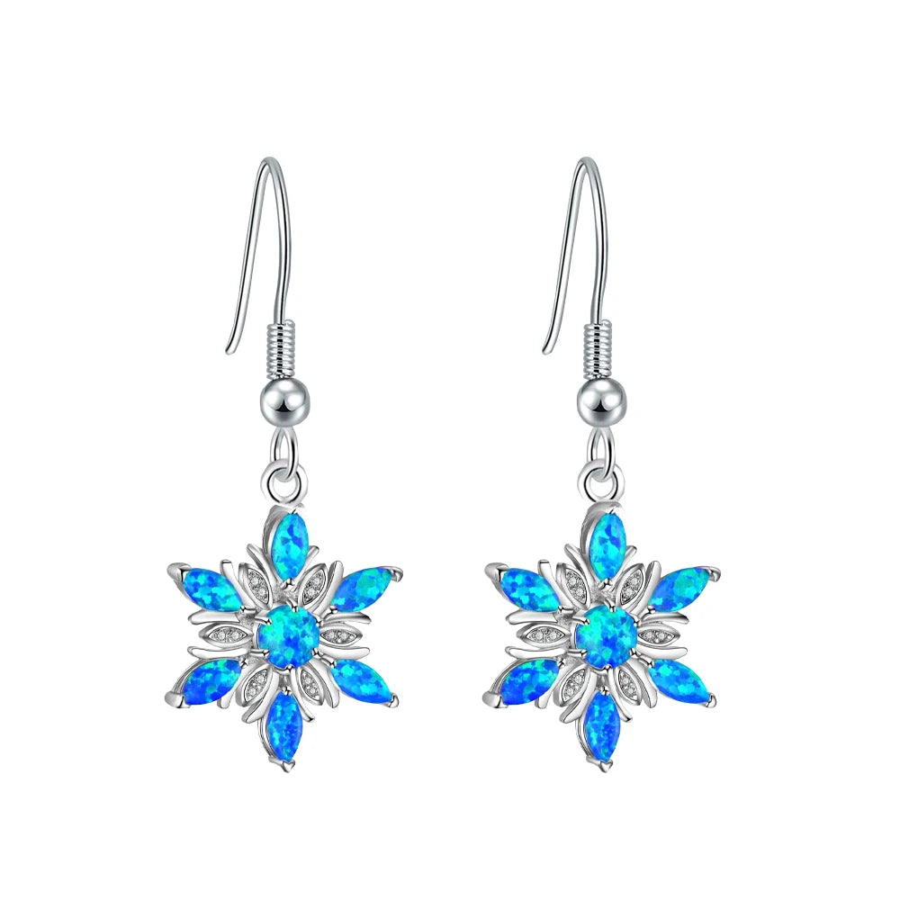 Trendy Ocean Blue Opal Flower Pendant Earrings-Hawaiian Wave-Inspired Brass Dainty Jewelry for Women Gift