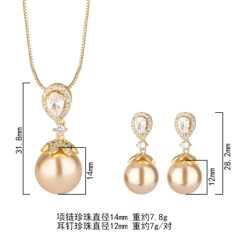 Gemfiori New Chinese Style Light Luxury Pearl Earrings Retro Elegant Micro Inlaid Design Pendant Exquisite Simple Fashion Set