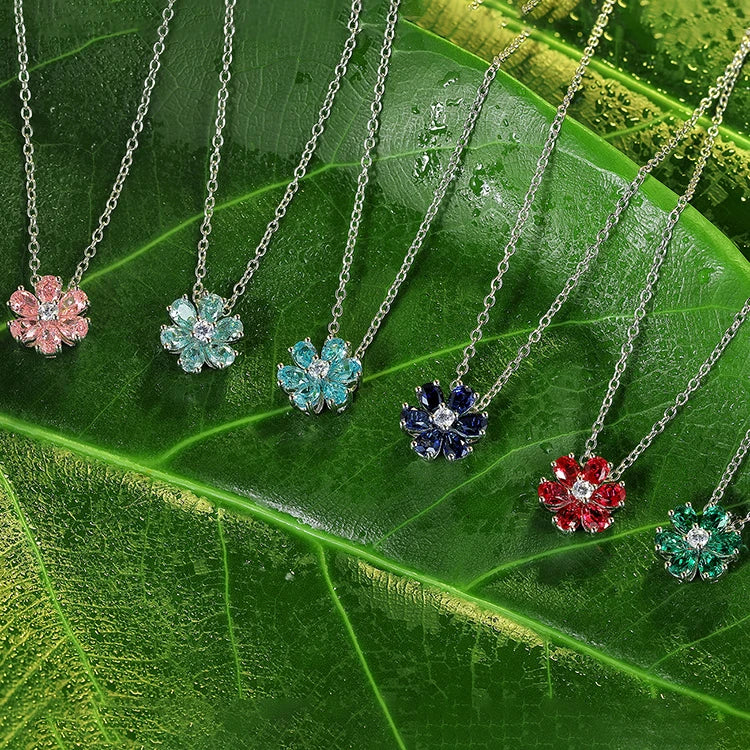 Gemfiori Hot Sale Rhodium Plated Lab Emerald Engagement Cute Necklace Chains Sterling Silver 925 Flower Shape Women Trendy 2026